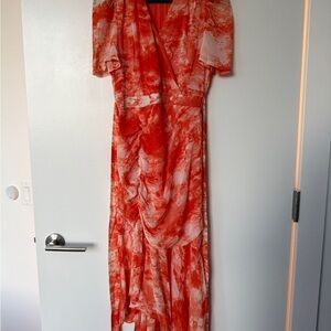 Elegant Orange and White short sleeve dress